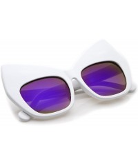 Cat Eye Chunky Frame Colored Mirror Square Lens Oversized Cat Eye Sunglasses 49mm - White / Purple Mirror - CN12LBRVEJD $10.98