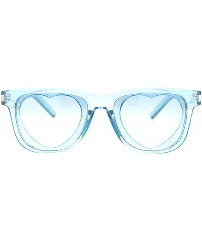 Rectangular Unisex Heart Shape Cutout Lens Horn Rim Hipster Plastic Sunglasses - Blue - CJ18O9NEK2H $13.67