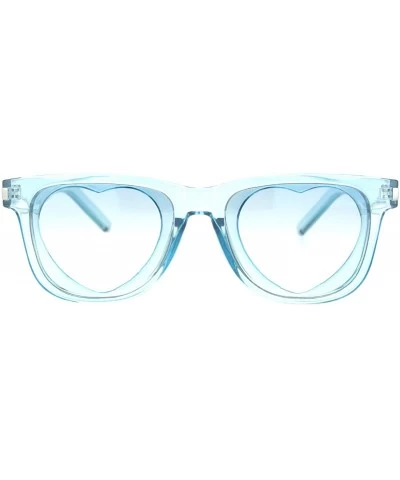 Rectangular Unisex Heart Shape Cutout Lens Horn Rim Hipster Plastic Sunglasses - Blue - CJ18O9NEK2H $23.30