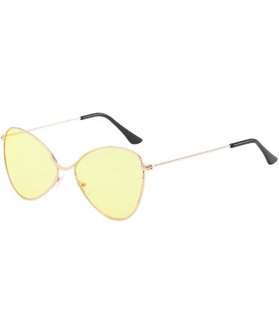 Oval Sunglasses for Women Cat Eye Mirrored Flat Lenses Metal Frame Sunglasses UV400 with Spring Hinges - Yellow - CM18U54L9HH...