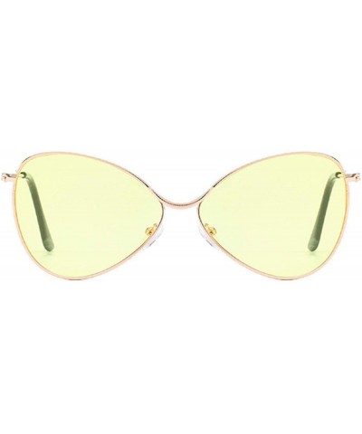 Oval Sunglasses for Women Cat Eye Mirrored Flat Lenses Metal Frame Sunglasses UV400 with Spring Hinges - Yellow - CM18U54L9HH...
