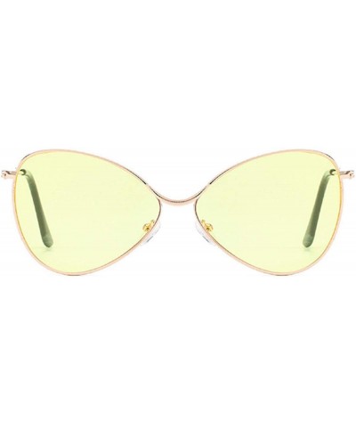 Oval Sunglasses for Women Cat Eye Mirrored Flat Lenses Metal Frame Sunglasses UV400 with Spring Hinges - Yellow - CM18U54L9HH...