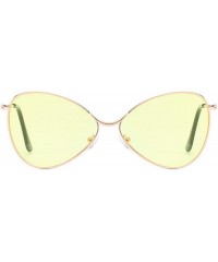 Oval Sunglasses for Women Cat Eye Mirrored Flat Lenses Metal Frame Sunglasses UV400 with Spring Hinges - Yellow - CM18U54L9HH...