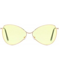 Oval Sunglasses for Women Cat Eye Mirrored Flat Lenses Metal Frame Sunglasses UV400 with Spring Hinges - Yellow - CM18U54L9HH...