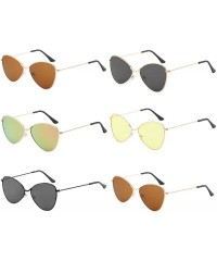 Oval Sunglasses for Women Cat Eye Mirrored Flat Lenses Metal Frame Sunglasses UV400 with Spring Hinges - Yellow - CM18U54L9HH...