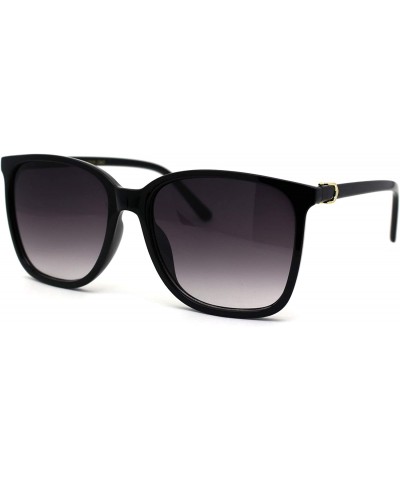 Rectangular Womens Thin Plastic Mod Rectangular Designer Horn Sunglasses - Black Gold Smoke - C91969YEOOS $23.22