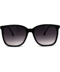 Rectangular Womens Thin Plastic Mod Rectangular Designer Horn Sunglasses - Black Gold Smoke - C91969YEOOS $9.35