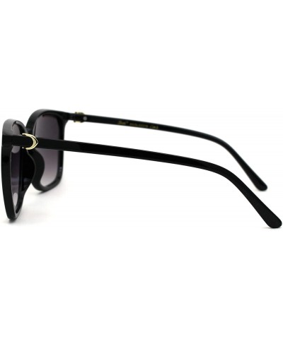 Rectangular Womens Thin Plastic Mod Rectangular Designer Horn Sunglasses - Black Gold Smoke - C91969YEOOS $9.35