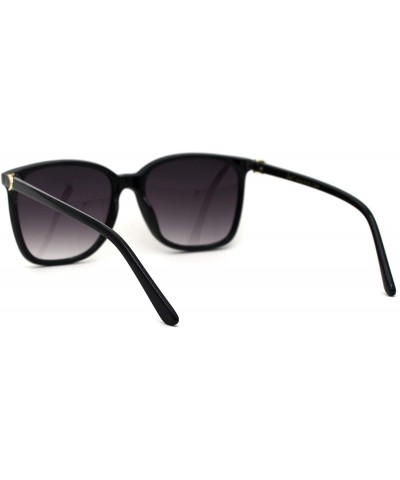 Rectangular Womens Thin Plastic Mod Rectangular Designer Horn Sunglasses - Black Gold Smoke - C91969YEOOS $9.35