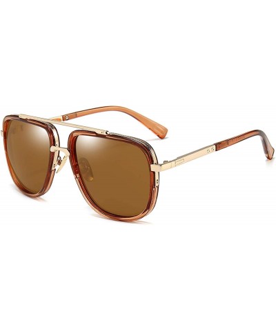 Square Oversized Square Sunglasses for Men Women Pilot Shades Gold Frame Retro Brand Designer - CN18YMNI80K $30.62