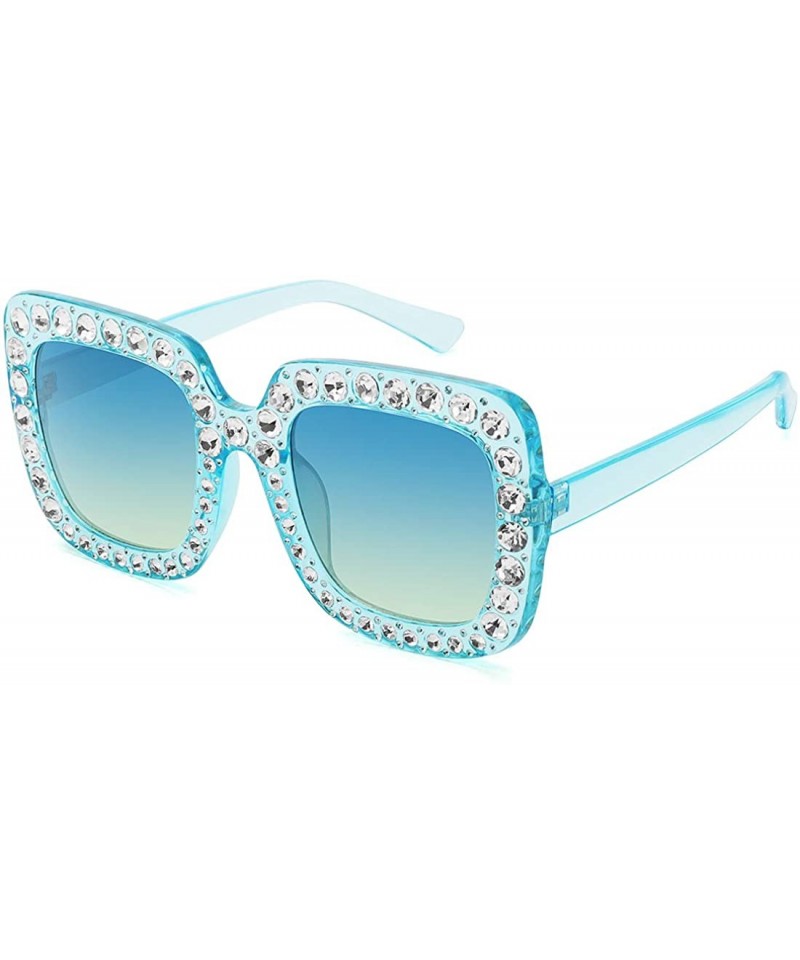 Square ROYAL GIRL Elton Square Rhinestone Sunglasses Oversized Diamond Bling Bling Glasses - Blue - CC18UAK5TKZ $11.39