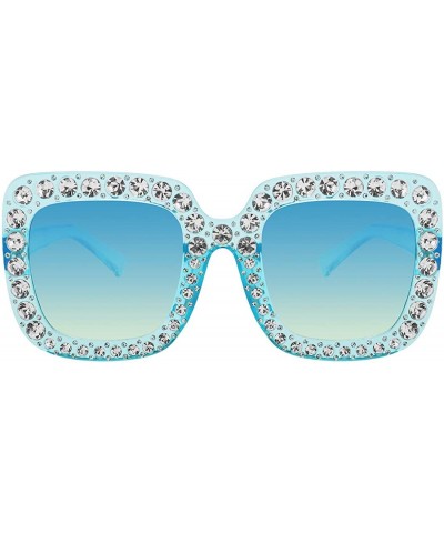 Square ROYAL GIRL Elton Square Rhinestone Sunglasses Oversized Diamond Bling Bling Glasses - Blue - CC18UAK5TKZ $11.39
