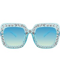 Square ROYAL GIRL Elton Square Rhinestone Sunglasses Oversized Diamond Bling Bling Glasses - Blue - CC18UAK5TKZ $11.39