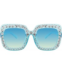 Square ROYAL GIRL Elton Square Rhinestone Sunglasses Oversized Diamond Bling Bling Glasses - Blue - CC18UAK5TKZ $11.39