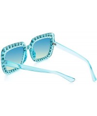 Square ROYAL GIRL Elton Square Rhinestone Sunglasses Oversized Diamond Bling Bling Glasses - Blue - CC18UAK5TKZ $11.39