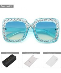 Square ROYAL GIRL Elton Square Rhinestone Sunglasses Oversized Diamond Bling Bling Glasses - Blue - CC18UAK5TKZ $11.39