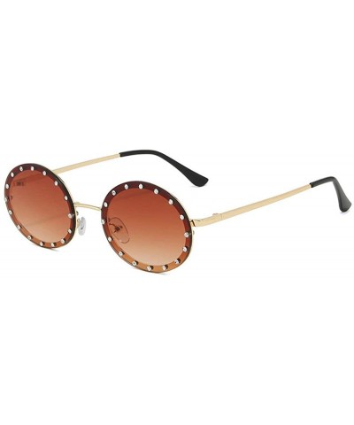 Oval Diamond Oval Small Frame Luxury Sunglasses Men Women Fashion Vintage Shades Glasses UV400 - Brown - C1193MXX6QX $24.40