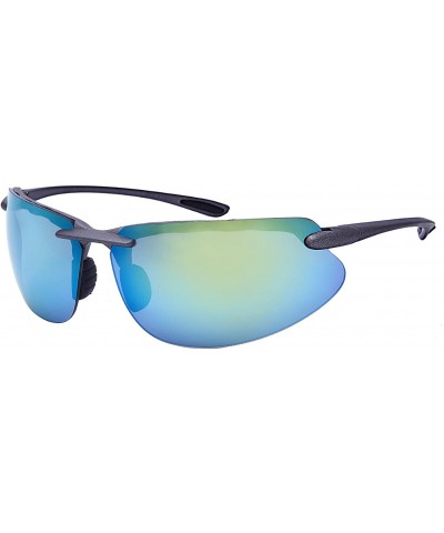 Sport Sleek Sports Wrap Sunglasses w/Color Mirror Lens 570053-REV - Aluminum Grey - CV12O7WJM0E $12.93