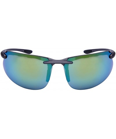 Sport Sleek Sports Wrap Sunglasses w/Color Mirror Lens 570053-REV - Aluminum Grey - CV12O7WJM0E $12.93