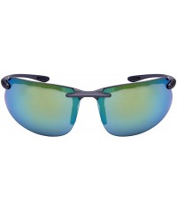Sport Sleek Sports Wrap Sunglasses w/Color Mirror Lens 570053-REV - Aluminum Grey - CV12O7WJM0E $12.93
