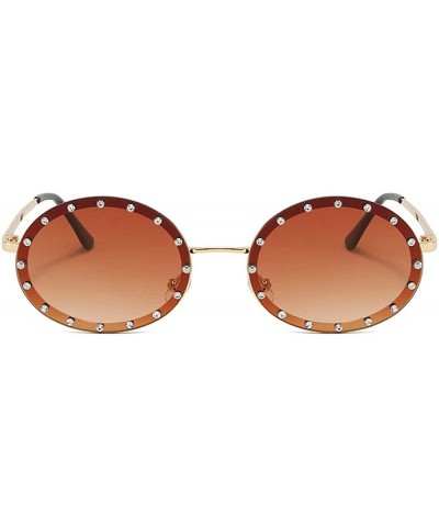 Oval Diamond Oval Small Frame Luxury Sunglasses Men Women Fashion Vintage Shades Glasses UV400 - Brown - C1193MXX6QX $24.40