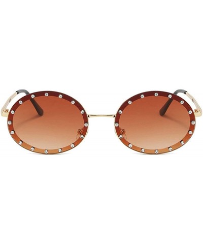 Oval Diamond Oval Small Frame Luxury Sunglasses Men Women Fashion Vintage Shades Glasses UV400 - Brown - C1193MXX6QX $24.40