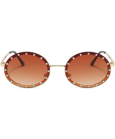 Oval Diamond Oval Small Frame Luxury Sunglasses Men Women Fashion Vintage Shades Glasses UV400 - Brown - C1193MXX6QX $12.68