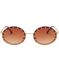 Oval Diamond Oval Small Frame Luxury Sunglasses Men Women Fashion Vintage Shades Glasses UV400 - Brown - C1193MXX6QX $24.40