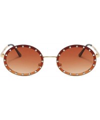 Oval Diamond Oval Small Frame Luxury Sunglasses Men Women Fashion Vintage Shades Glasses UV400 - Brown - C1193MXX6QX $24.40