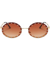 Oval Diamond Oval Small Frame Luxury Sunglasses Men Women Fashion Vintage Shades Glasses UV400 - Brown - C1193MXX6QX $12.68