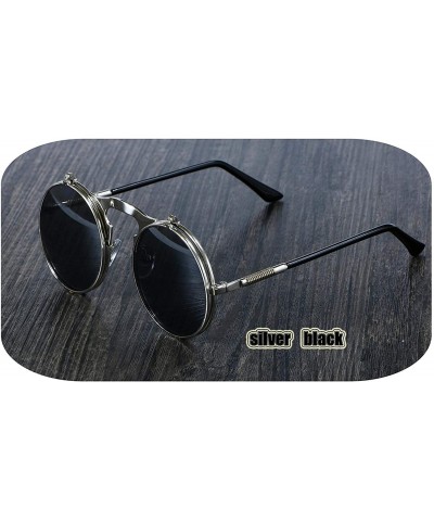 Oval 3057 Steampunk Sunglasses Round Metal Women Style Retro Flip Circular Double Sun Glasses Men CIRCLE - CZ1984A0QIG $34.15