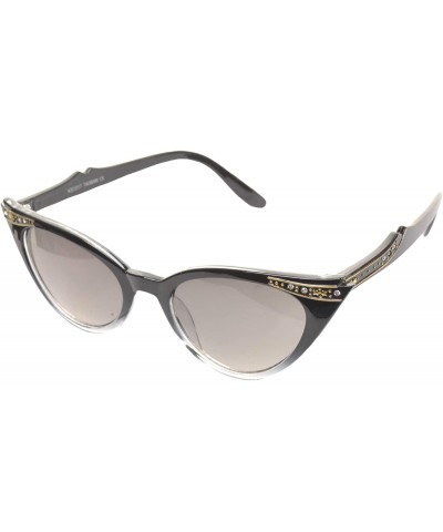 Cat Eye KITTY Diamante Trim Cat Eye Sunglasses - Black Ombre - CA199QCYAC5 $34.14