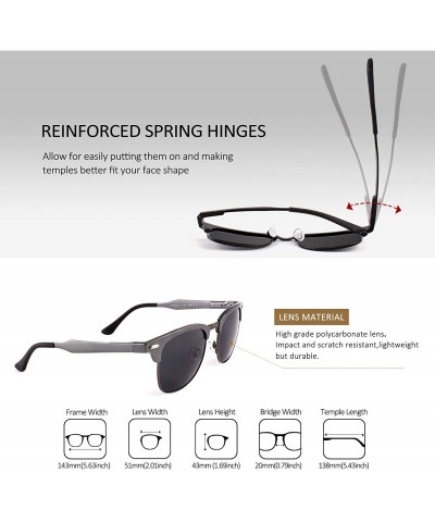 Semi-rimless Classic Polarized Semi Rimless Al-Mg Metal Alloy Sunglasses for Men Women - Gun Frame/Grey Lens - CD18N6MM39T $3...