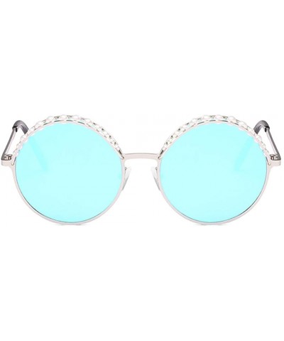 Round Women Fashion Round Pearl Frame Sunglasses UV Protection Sunglasses - Silver Frame/Blue Lens - CL190TRSUGA $16.91