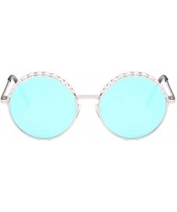 Round Women Fashion Round Pearl Frame Sunglasses UV Protection Sunglasses - Silver Frame/Blue Lens - CL190TRSUGA $16.91