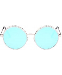 Round Women Fashion Round Pearl Frame Sunglasses UV Protection Sunglasses - Silver Frame/Blue Lens - CL190TRSUGA $16.91