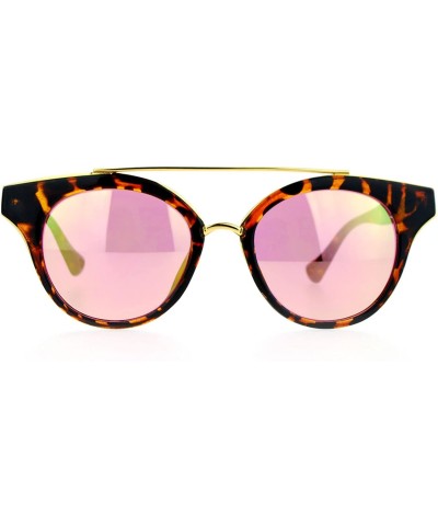 Butterfly Womens Fashion Sunglasses Top Bar Round Cateye Butterfly Frame Mirror Lens - Tortoise (Pink Yellow Mirror) - CV1882...