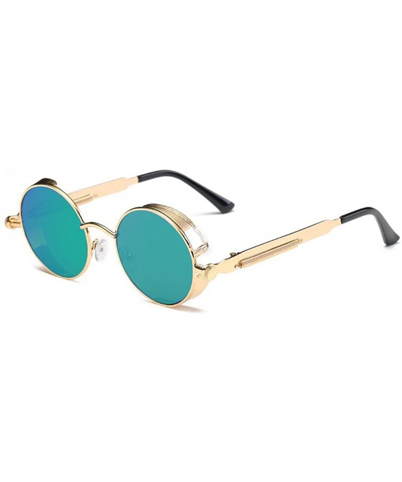 Oval Punk Sunglasses Gothic Steam Punk Sunglasses Men's Round Frame Metal Mirror - Gold Frame - CM182KXH8OA $42.18