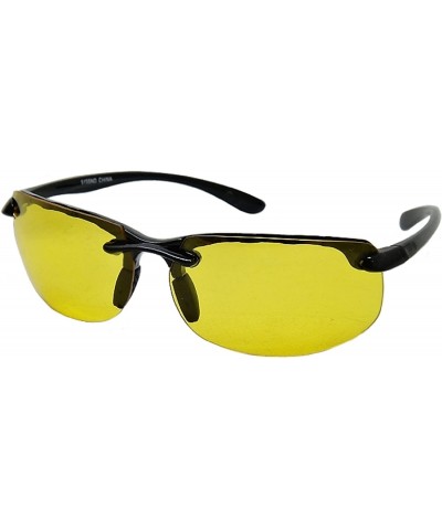 Wrap Half Frame Sport Wrap Around Yellow HD Night Driving Glasses - Rimless Black - CO188O5KQR0 $17.48
