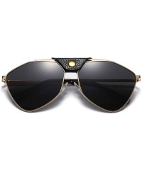 Oversized Modern Polygon Sunglasses Mirror Lens Vintage Leather sunglasses Oversized Sunglasses women - 2 - CI18Z5TZOKN $16.09