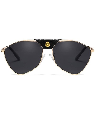 Oversized Modern Polygon Sunglasses Mirror Lens Vintage Leather sunglasses Oversized Sunglasses women - 2 - CI18Z5TZOKN $16.09