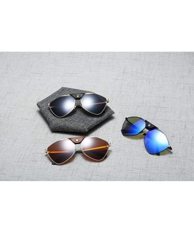 Oversized Modern Polygon Sunglasses Mirror Lens Vintage Leather sunglasses Oversized Sunglasses women - 2 - CI18Z5TZOKN $16.09