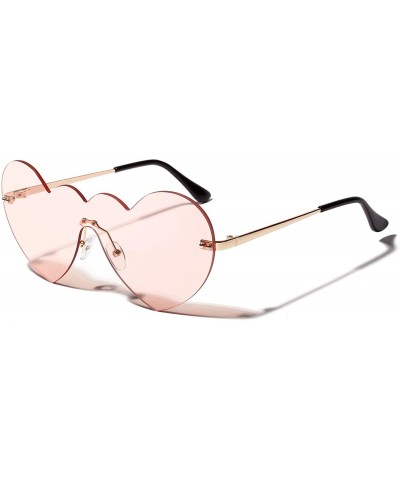 Rimless Heart Shaped Rimless Sunglasses One Piece Candy Color Love Glasses Women - Pink - CO18R3C8XQ0 $18.99
