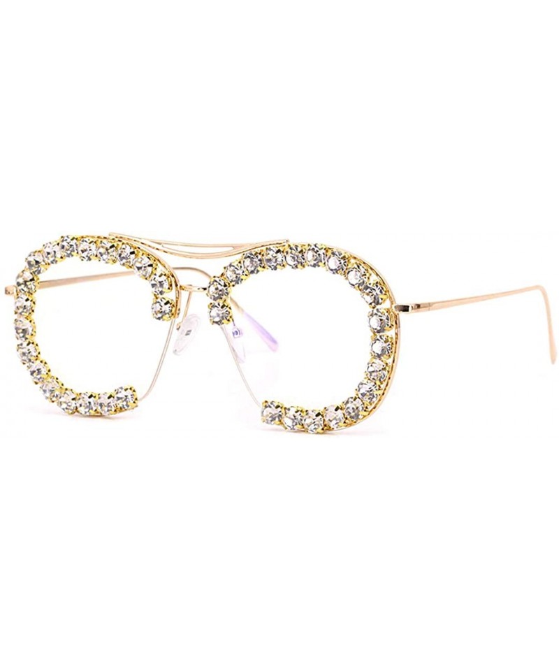 Semi-rimless Fashion Sunglasses for Women - Delicate Square Glasses Matel Frame UV400 Protection - Transparent Gold-frame - C...
