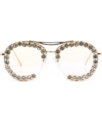 Semi-rimless Fashion Sunglasses for Women - Delicate Square Glasses Matel Frame UV400 Protection - Transparent Gold-frame - C...