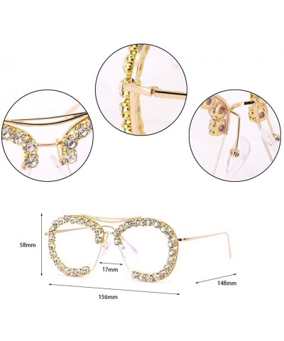 Semi-rimless Fashion Sunglasses for Women - Delicate Square Glasses Matel Frame UV400 Protection - Transparent Gold-frame - C...