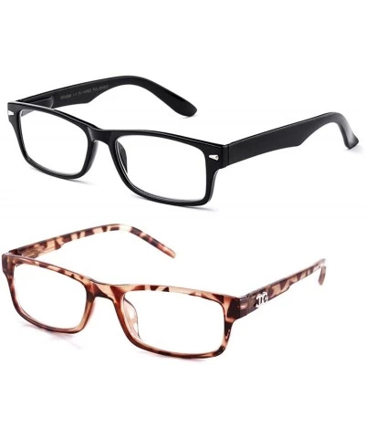 Rectangular Newbee Fashion Plastic Rectangular Glasses - 2 Pack Black & Tortoise - CS18547757T $19.38