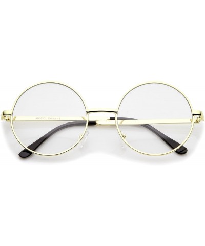Round Retro Lennon Style Mid Size Metal Frame Clear Lens Round Glasses 51mm - Gold / Clear - CD12MYBECDA $12.70
