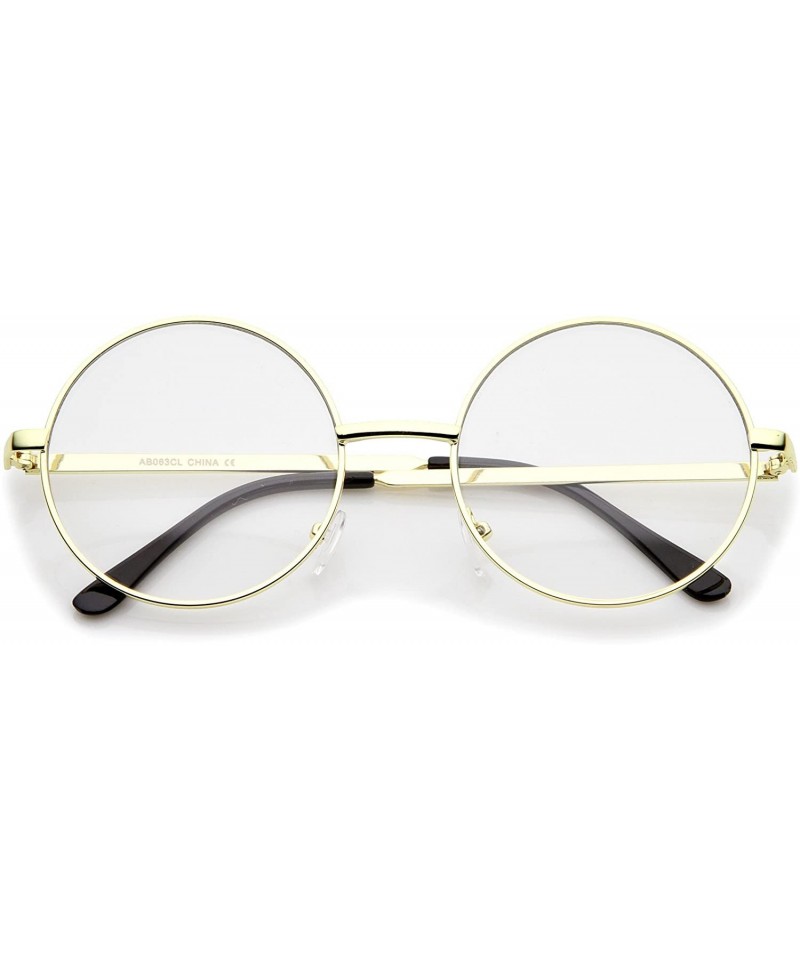 Round Retro Lennon Style Mid Size Metal Frame Clear Lens Round Glasses 51mm - Gold / Clear - CD12MYBECDA $19.85