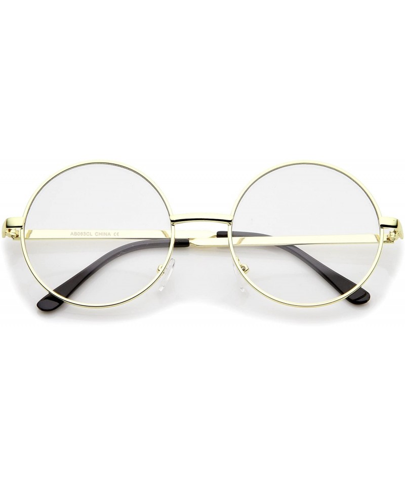 Round Retro Lennon Style Mid Size Metal Frame Clear Lens Round Glasses 51mm - Gold / Clear - CD12MYBECDA $20.37